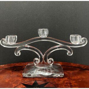 Vtg Viking Glass 3 Light Candelabra Mid Century Vintage Crystal Centrepiece
